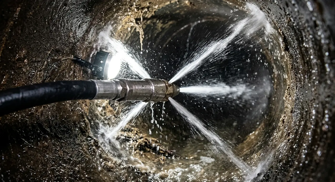 High-pressure hydro jetting nozzle cleaning sewer pipe for Storm Drain Cleaning in Newton